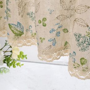 Farmhouse Cotton Linen Tier Curtain 15.7 Inch Long Elegant Floral Lace Window Valance Kitchen Bathroom Short Curtain, 1 Panel, Leaves and Flower on Beige in Saudi Arabia