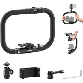 NEEWER Camera Cage Video Rig with Arca Type QR Plate, Single/Dual Grip Detachable Foam Side Handles Camera Phone Stabilizer for Video Recording DSLRs Camcorder Phone Action Camera Tripod Head, CA040 in Kuwait