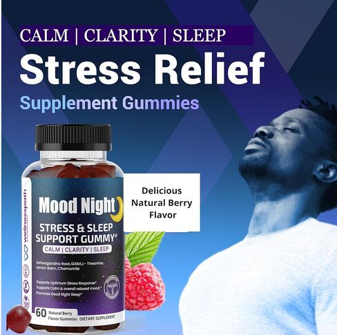 ليلة مزاجية| مكملات أشواغاندا للمساعدة على النوم وتخفيف التوتر، علكات مهدئة للنوم العميق، مع أشواغاندا، بلسم الليمون، غابا، إل- الثيانين والبابونج، 60 قطعة - ويلنيس باث آر إكس وحلول صحية. in Kuwait
