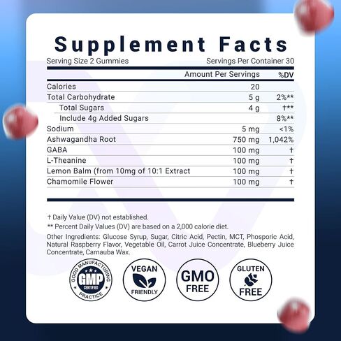 ليلة مزاجية| مكملات أشواغاندا للمساعدة على النوم وتخفيف التوتر، علكات مهدئة للنوم العميق، مع أشواغاندا، بلسم الليمون، غابا، إل- الثيانين والبابونج، 60 قطعة - ويلنيس باث آر إكس وحلول صحية. in Kuwait
