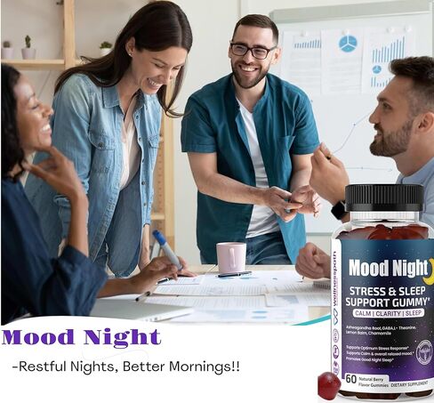 ليلة مزاجية| مكملات أشواغاندا للمساعدة على النوم وتخفيف التوتر، علكات مهدئة للنوم العميق، مع أشواغاندا، بلسم الليمون، غابا، إل- الثيانين والبابونج، 60 قطعة - ويلنيس باث آر إكس وحلول صحية. in Kuwait