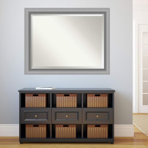 Amanti Art Bathroom Mirror, Brushed Nickel Wall Mirror for use as Bathroom Vanity Mirror Over Sink (23.5 x 19.5 in.) Beveled Mirror, Silver Mirror, Modern Mirror from WI, USA in Saudi Arabia