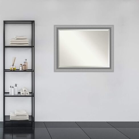 Amanti Art Bathroom Mirror, Brushed Nickel Wall Mirror for use as Bathroom Vanity Mirror Over Sink (23.5 x 19.5 in.) Beveled Mirror, Silver Mirror, Modern Mirror from WI, USA in Saudi Arabia