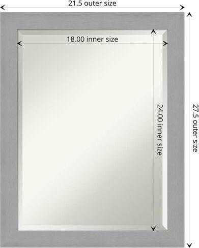 Amanti Art Bathroom Mirror, Brushed Nickel Wall Mirror for use as Bathroom Vanity Mirror Over Sink (23.5 x 19.5 in.) Beveled Mirror, Silver Mirror, Modern Mirror from WI, USA in Saudi Arabia