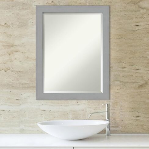 Amanti Art Bathroom Mirror, Brushed Nickel Wall Mirror for use as Bathroom Vanity Mirror Over Sink (23.5 x 19.5 in.) Beveled Mirror, Silver Mirror, Modern Mirror from WI, USA in Saudi Arabia