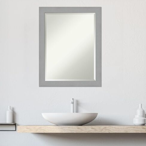 Amanti Art Bathroom Mirror, Brushed Nickel Wall Mirror for use as Bathroom Vanity Mirror Over Sink (23.5 x 19.5 in.) Beveled Mirror, Silver Mirror, Modern Mirror from WI, USA in Saudi Arabia