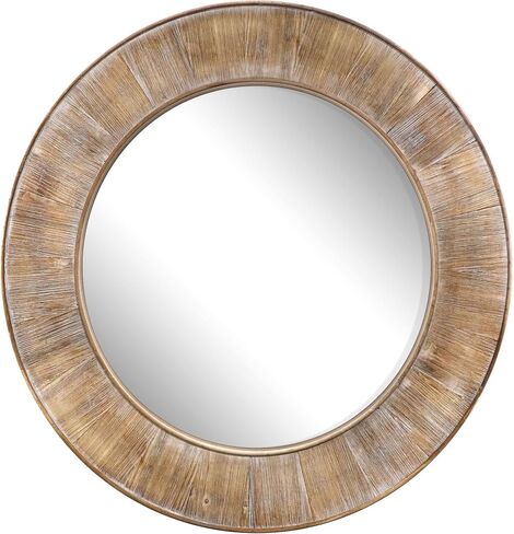Barnyard Designs 31.5" Rustic Round Wood Mirror, Circular Coastal Farmhouse Wooden Mirror for Bathroom Wall Decor, Brown in Saudi Arabia