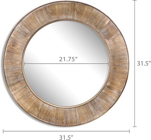 Barnyard Designs 31.5" Rustic Round Wood Mirror, Circular Coastal Farmhouse Wooden Mirror for Bathroom Wall Decor, Brown in Saudi Arabia