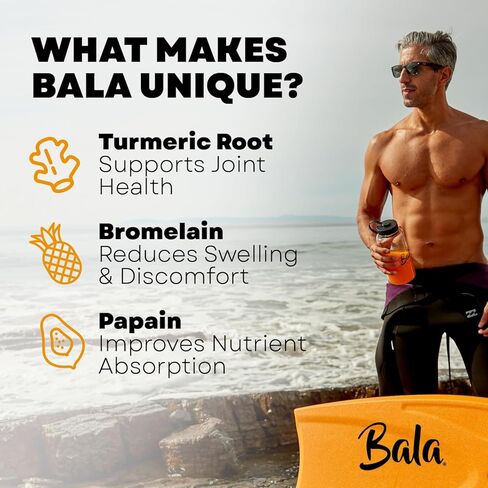 عبوة مزيج مشروب الكركم المرطب من BALA | مسحوق إلكتروليت خالي من السكر، تعافي العضلات، دعم المناعة، تخفيف المفاصل | إنزيمات نباتية، بروميلين - أناناس (30 عبوة) in Kuwait