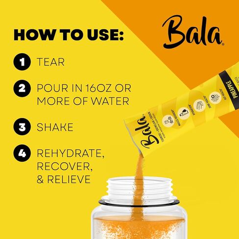 عبوة مزيج مشروب الكركم المرطب من BALA | مسحوق إلكتروليت خالي من السكر، تعافي العضلات، دعم المناعة، تخفيف المفاصل | إنزيمات نباتية، بروميلين - أناناس (30 عبوة) in Kuwait