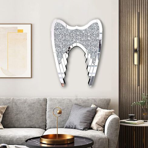 ZOLAPI Guardian Angel Wing,Crystal Rhinestone Diamond Glass Mirror,Heavenly Wings for Home Decor,Perfect Wall Decoration for Bedroom/Living Room/Hallway(16"x20"x1") in Kuwait