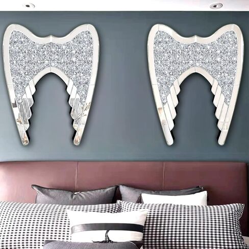 ZOLAPI Guardian Angel Wing,Crystal Rhinestone Diamond Glass Mirror,Heavenly Wings for Home Decor,Perfect Wall Decoration for Bedroom/Living Room/Hallway(16"x20"x1") in Kuwait