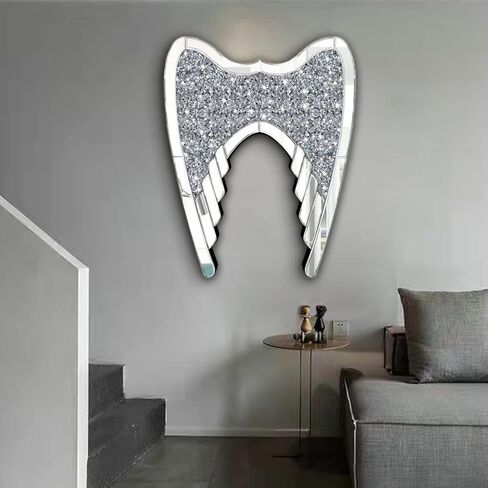 ZOLAPI Guardian Angel Wing,Crystal Rhinestone Diamond Glass Mirror,Heavenly Wings for Home Decor,Perfect Wall Decoration for Bedroom/Living Room/Hallway(16"x20"x1") in Kuwait