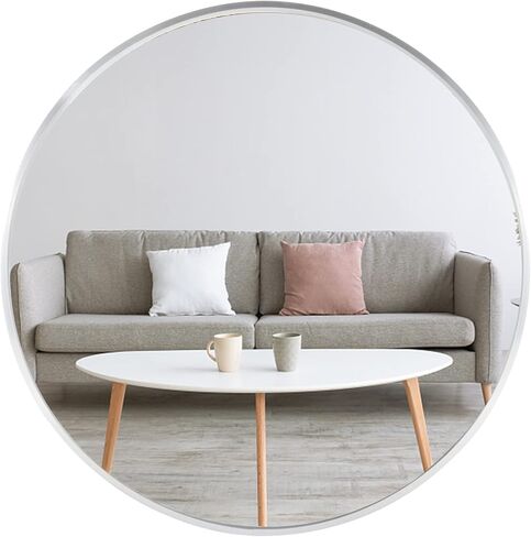 مرآة دائرية من QDSSDECO - مرآة مستديرة مقاس 30 بوصة بإطار معدني، مرآة حائط كبيرة مرآة حمام معلقة للمداخل والحمام وغرفة النوم وغرفة المعيشة، فضية in Kuwait
