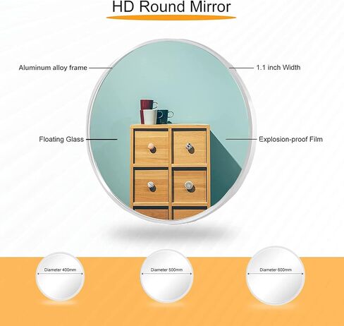 مرآة دائرية من QDSSDECO - مرآة مستديرة مقاس 30 بوصة بإطار معدني، مرآة حائط كبيرة مرآة حمام معلقة للمداخل والحمام وغرفة النوم وغرفة المعيشة، فضية in Kuwait