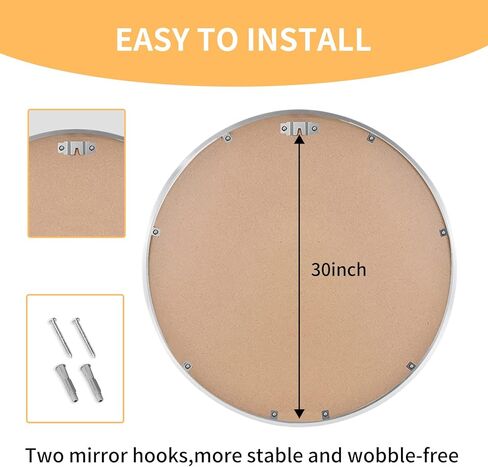 مرآة دائرية من QDSSDECO - مرآة مستديرة مقاس 30 بوصة بإطار معدني، مرآة حائط كبيرة مرآة حمام معلقة للمداخل والحمام وغرفة النوم وغرفة المعيشة، فضية in Kuwait