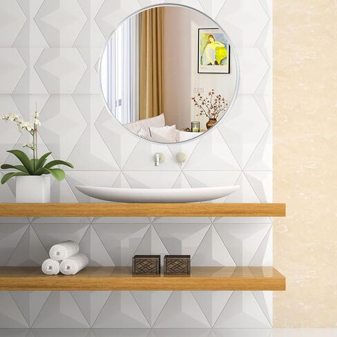 مرآة دائرية من QDSSDECO - مرآة مستديرة مقاس 30 بوصة بإطار معدني، مرآة حائط كبيرة مرآة حمام معلقة للمداخل والحمام وغرفة النوم وغرفة المعيشة، فضية in Kuwait