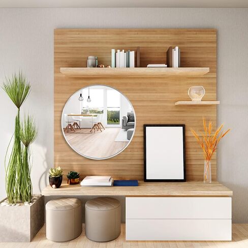 مرآة دائرية من QDSSDECO - مرآة مستديرة مقاس 30 بوصة بإطار معدني، مرآة حائط كبيرة مرآة حمام معلقة للمداخل والحمام وغرفة النوم وغرفة المعيشة، فضية in Kuwait