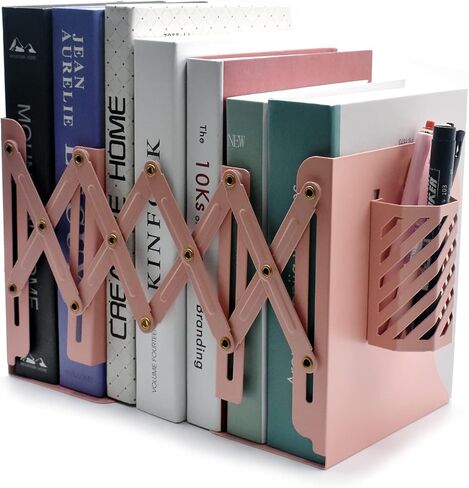 Book Ends, Adjustable Bookends Book Holders for Shelves, Desk Magazine File Organizer Holder for Office, Books, Papers, Extends up to 19 inches.Scratch-Resistant Hand Coating-Pink in Saudi Arabia