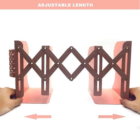 Book Ends, Adjustable Bookends Book Holders for Shelves, Desk Magazine File Organizer Holder for Office, Books, Papers, Extends up to 19 inches.Scratch-Resistant Hand Coating-Pink in Saudi Arabia