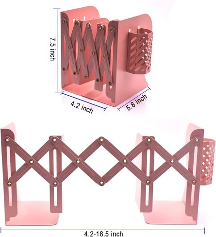 Book Ends, Adjustable Bookends Book Holders for Shelves, Desk Magazine File Organizer Holder for Office, Books, Papers, Extends up to 19 inches.Scratch-Resistant Hand Coating-Pink in Saudi Arabia