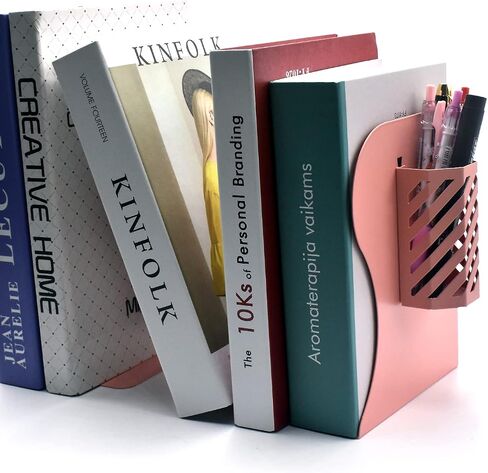 Book Ends, Adjustable Bookends Book Holders for Shelves, Desk Magazine File Organizer Holder for Office, Books, Papers, Extends up to 19 inches.Scratch-Resistant Hand Coating-Pink in Saudi Arabia