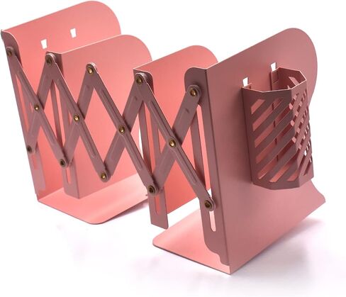 Book Ends, Adjustable Bookends Book Holders for Shelves, Desk Magazine File Organizer Holder for Office, Books, Papers, Extends up to 19 inches.Scratch-Resistant Hand Coating-Pink in Saudi Arabia