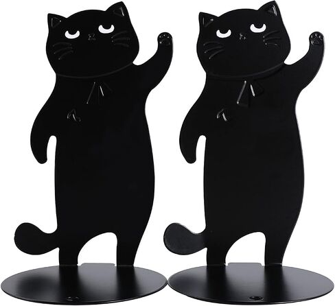 SevenF4 Cat Bookends Black Cat Decor Black Cat Gifts for Cat Lovers Space Saving Bookends Cat Bookends for Shelves Anime Bookends Animal Bookends (Black, 1 Pair, Large) in Saudi Arabia
