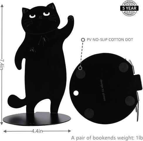 SevenF4 Cat Bookends Black Cat Decor Black Cat Gifts for Cat Lovers Space Saving Bookends Cat Bookends for Shelves Anime Bookends Animal Bookends (Black, 1 Pair, Large) in Saudi Arabia