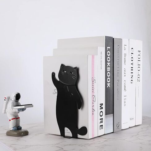 SevenF4 Cat Bookends Black Cat Decor Black Cat Gifts for Cat Lovers Space Saving Bookends Cat Bookends for Shelves Anime Bookends Animal Bookends (Black, 1 Pair, Large) in Saudi Arabia