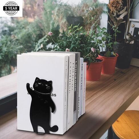 SevenF4 Cat Bookends Black Cat Decor Black Cat Gifts for Cat Lovers Space Saving Bookends Cat Bookends for Shelves Anime Bookends Animal Bookends (Black, 1 Pair, Large) in Saudi Arabia