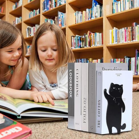 SevenF4 Cat Bookends Black Cat Decor Black Cat Gifts for Cat Lovers Space Saving Bookends Cat Bookends for Shelves Anime Bookends Animal Bookends (Black, 1 Pair, Large) in Saudi Arabia