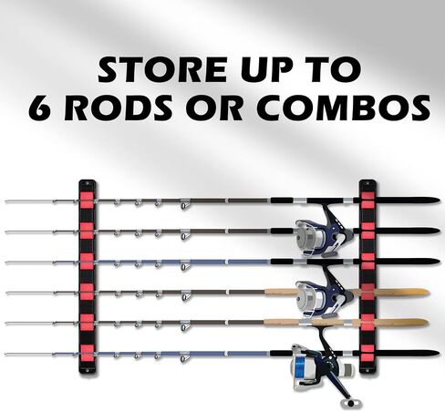Fishing Rod Holder Wall Mount Fishing Rod Holder for Garage 13.6 Inch Vertical Fishing Pole Holder 6 Fishing Rod Rack for Fishing Boat Garage Wall Accessories(Red Horizontal, 4 Pieces) in Saudi Arabia