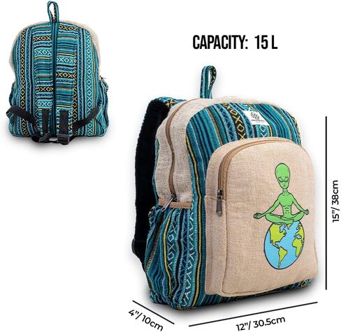 حقيبة ظهر من القنب الفضائي للتأمل - تصميم هيبي ياك صديق للبيئة، حقيبة نهارية كاجوال متينة وعملية للسفر والمشي لمسافات طويلة من Freakmandu in Kuwait