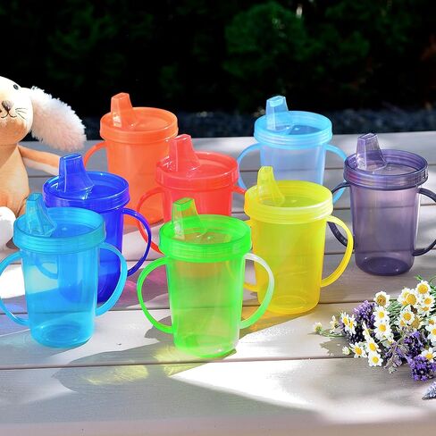 Youngever 8 Pack Kids Sippy Cups with Handle, Sippy Cups for Infant, Kids, Toddler, 8 Assorted Color Sippy Cups in Saudi Arabia