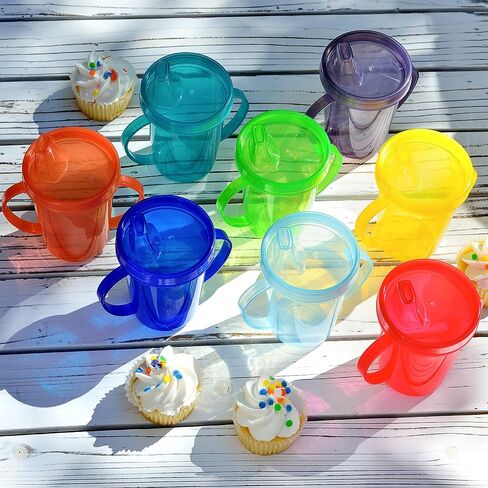 Youngever 8 Pack Kids Sippy Cups with Handle, Sippy Cups for Infant, Kids, Toddler, 8 Assorted Color Sippy Cups in Saudi Arabia