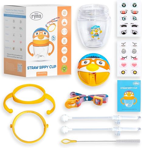 كوب أطفال يحتوي على مصاصة وثقل من ليتل رينا مع مقبض وحبل قصير لتدريب الأطفال على الانتقال ضد الانسكاب للأطفال الصغار بعمر 6 أشهر و12 شهرًا وأكثر، أكواب للأطفال الصغار المرنة سعة 236.5 مل in Kuwait