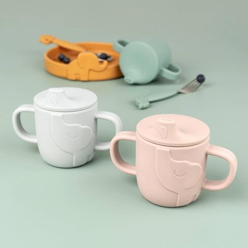 Done by Deer Peekaboo Spout Cup Elphee Blue - 2-in-1 Sippy Cup with Easy-Grip Handles - Shatterproof Food-Grade Silicone - Dishwasher Safe - Microwave and Freezer Safe in Saudi Arabia