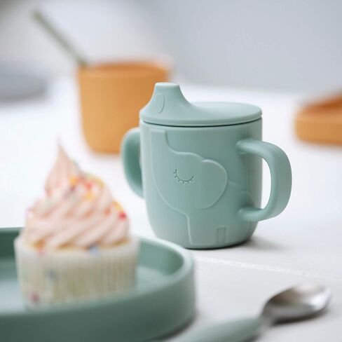 Done by Deer Peekaboo Spout Cup Elphee Blue - 2-in-1 Sippy Cup with Easy-Grip Handles - Shatterproof Food-Grade Silicone - Dishwasher Safe - Microwave and Freezer Safe in Saudi Arabia