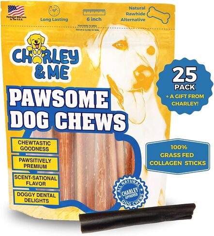 CHARLEY & ME Premium Collagen Sticks for Dogs - Long Lasting Dog Treats, Free Dog Chew Sticks - Hip & Joint Support, Healthy Skin, Shiny Coat - 100% Natural Beef - 6 Inches (Pack of 12) in Saudi Arabia