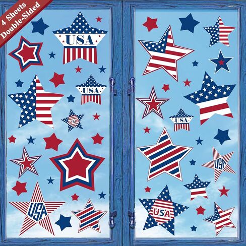 Bunny Chorus 4th of July Decorings Window Claings Decor، July Fourth Patriotic Decorations for Home Office School، USA Stars 4th of July Supplies Party Supplies 4 Large Sheets 84 ct in Kuwait