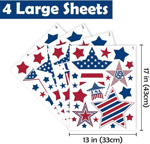 Bunny Chorus 4th of July Decorings Window Claings Decor، July Fourth Patriotic Decorations for Home Office School، USA Stars 4th of July Supplies Party Supplies 4 Large Sheets 84 ct in Kuwait