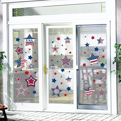 Bunny Chorus 4th of July Decorings Window Claings Decor، July Fourth Patriotic Decorations for Home Office School، USA Stars 4th of July Supplies Party Supplies 4 Large Sheets 84 ct in Kuwait
