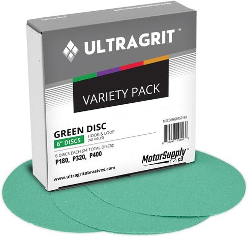 UltraGrit Green 6" Sanding Disc, Hook and Loop, P180, P320, P400 Variety Pack, No Holes - 24 Discs per Box - Random Orbital Sandpaper in Saudi Arabia