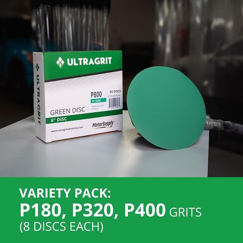 UltraGrit Green 6" Sanding Disc, Hook and Loop, P180, P320, P400 Variety Pack, No Holes - 24 Discs per Box - Random Orbital Sandpaper in Saudi Arabia