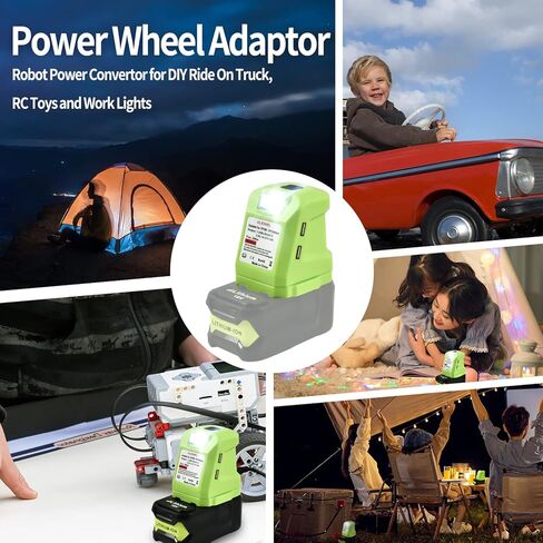 محول عجلة طاقة بطارية P743 USB لبطارية Ryobi 18 فولت مع ضوء عمل LED محمول، مزدوج USB 2.1A شحن سريع مصباح يدوي مثالي لطوارئ الأعاصير والمشي لمسافات طويلة والتخييم in Kuwait
