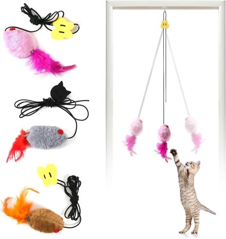 PAKESI 3 Pack Hanging Mouse Cat Toy for Indoor Cats,Cat Catching Mouse Toy, Interactive Cat Mice Toys for Indoor Cats Kittens Self Play Chase Exercise in Kuwait