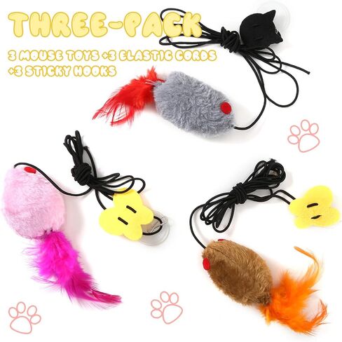 PAKESI 3 Pack Hanging Mouse Cat Toy for Indoor Cats,Cat Catching Mouse Toy, Interactive Cat Mice Toys for Indoor Cats Kittens Self Play Chase Exercise in Kuwait