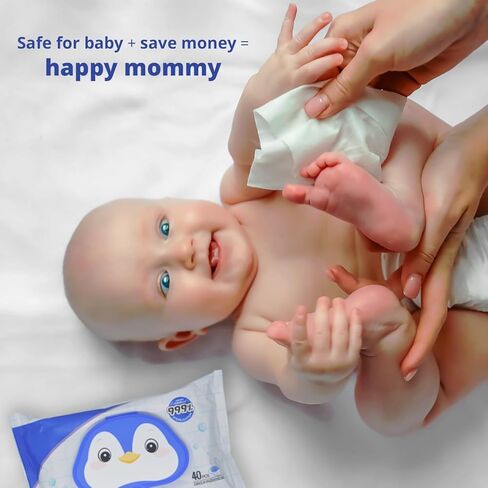 مناديل مبللة للاطفال، مناديل مبللة لحفاضات الاطفال الحساسة للعناية الطبيعية، لا تسبب الحساسية، 4 عبوات بغطاء قلاب (اجمالي 160 منديل) in Kuwait