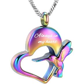Yinplsmemory Cremation Jewelry Hummingbird Urn Necklace for Ashes for Women Stainless Steel Heart Urn Lockets Ashes Keepsake Memorial Jewelry